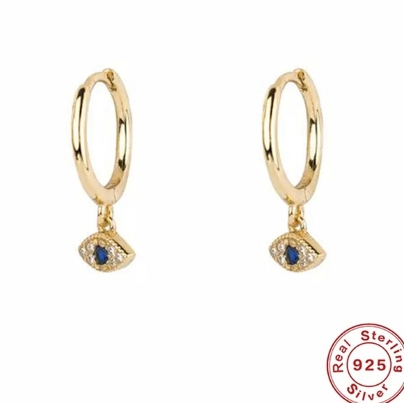 Evil Eye Huggie Earrings – Gold & Blue